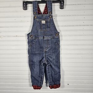 Carter's Blue Denim Red Plaid Train Themed Overalls Toddler/baby Size 18 Months.